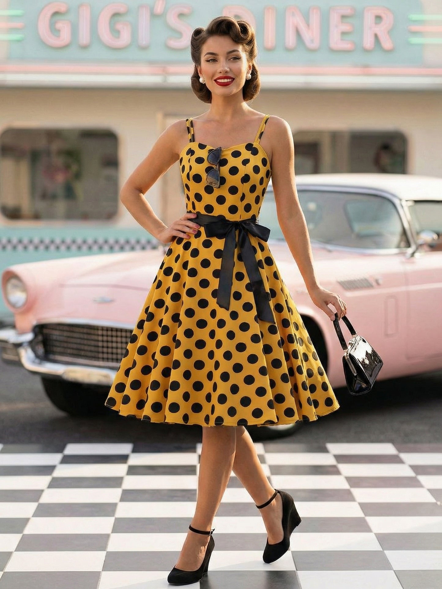 Polka Dot Vintage Midi Swing Dress for Women - 1950s A-Line Belted Rockabilly Slip Sun Dress - Summer Holiday Party 2026