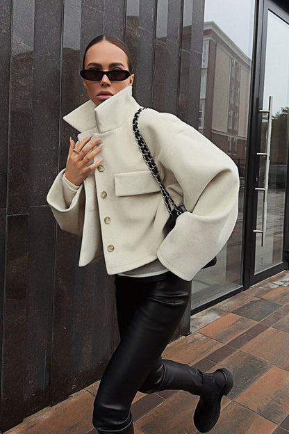 Woolen Cropped Loose Fit Jacket