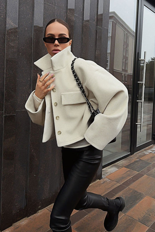 Woolen Cropped Loose Fit Jacket