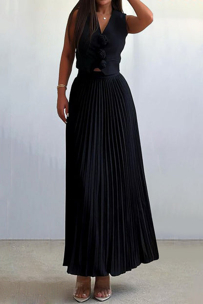 Madeline Rosette Pleated Skirt Set