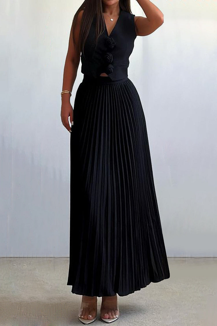 Madeline Rosette Pleated Skirt Set