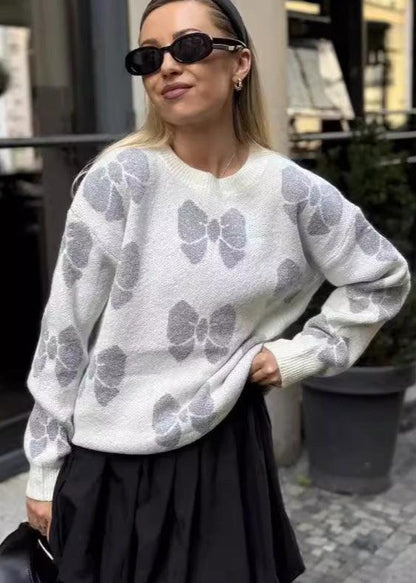 Butterfly Print Knit Pullover - Cozy Casual Sweater for Women