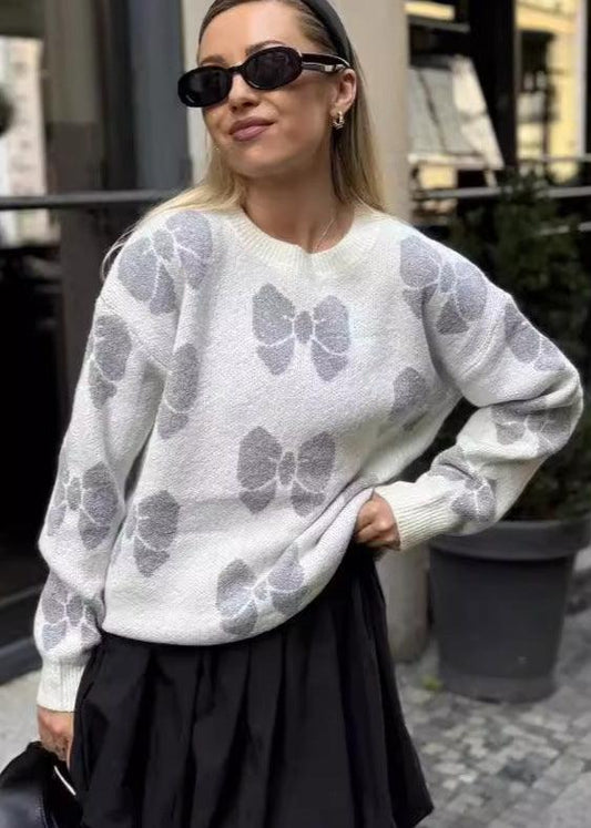 Butterfly Print Knit Pullover - Cozy Casual Sweater for Women