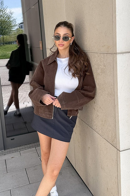 Loose Fit Brown Suede Jacket
