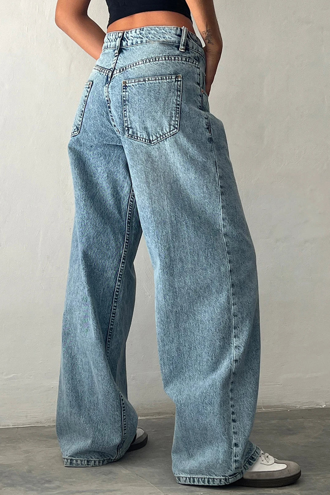 Solid Color Wide Leg Denim Jeans