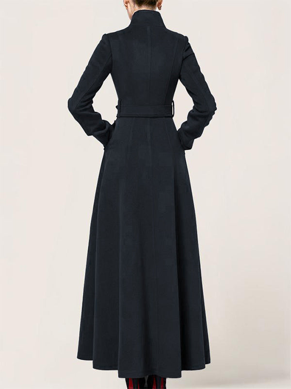 Long Wool Blend Coat Stand collar Belted Warm Classic Full-length Winter Outerwear For Women 2026