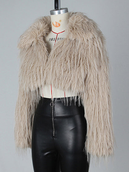 Fringed Faux Fur Cropped Coat V-neck Winter Jacket For Women 2026
