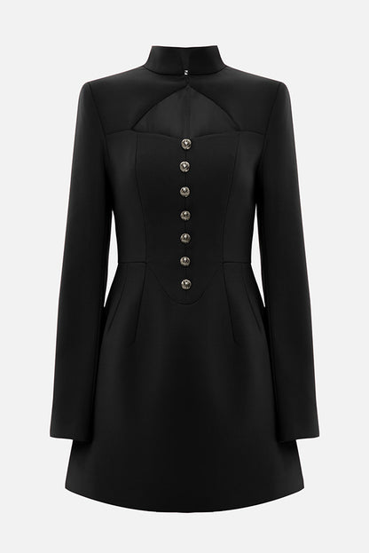 Elegant Long-sleeved Hollowed-out Button-down Slim-fit Mini Dress