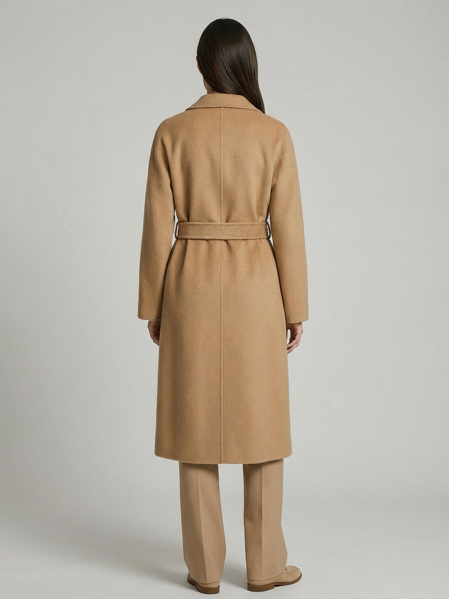 Wool Cashmere Blend Vintage A-line Coat With Classic Lapel And Belt For Women 2026