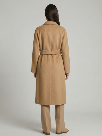 Wool Cashmere Blend Vintage A-line Coat With Classic Lapel And Belt For Women 2026