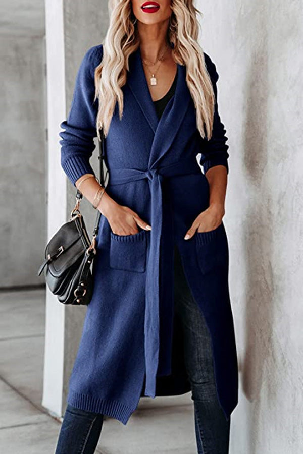 Knitted Tie Lapel Cardigan Sweater Jacket