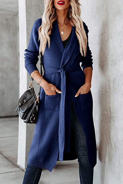 Knitted Tie Lapel Cardigan Sweater Jacket