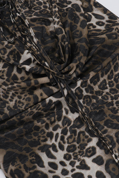 Elegant Cowl Leopard Slip Maxi Dress