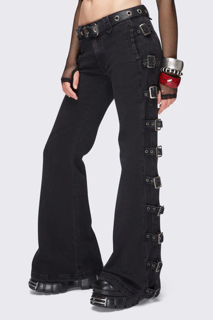 Y2K Buckle Detail Fitted Flare Jean