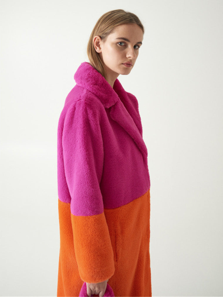 Faux Fur Coats For Women Two Tone Long Eco-friendly Fur Coat