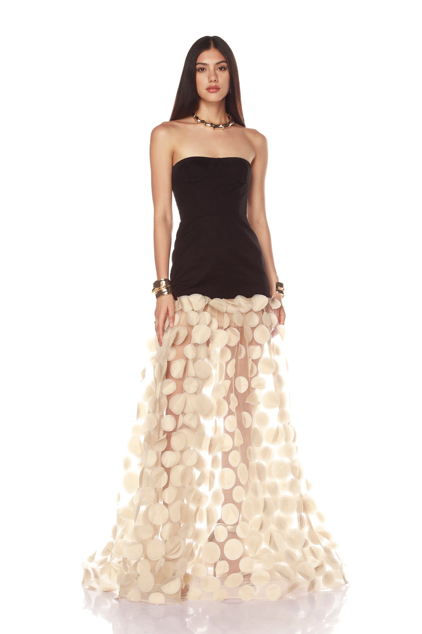 Irene Strapless Sheer Tulle Maxi Dress