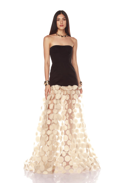 Irene Strapless Sheer Tulle Maxi Dress