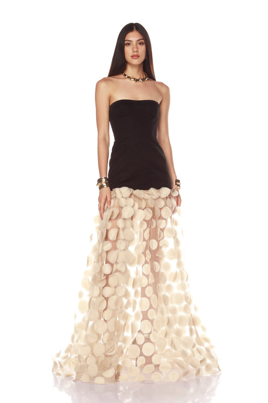 Irene Strapless Sheer Tulle Maxi Dress
