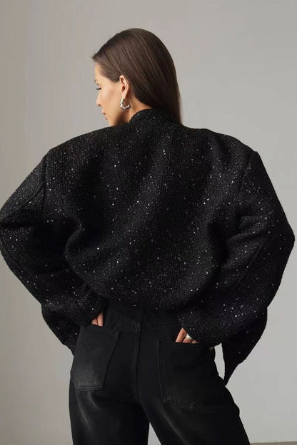 Pearl Embellished Cropped Aviation Jacket