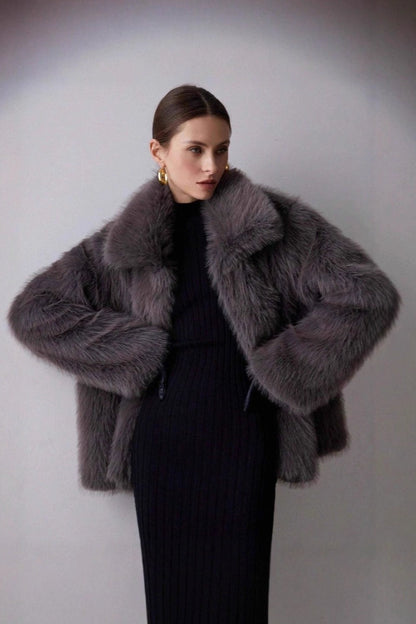 Solid Faux Fur Winter Coat