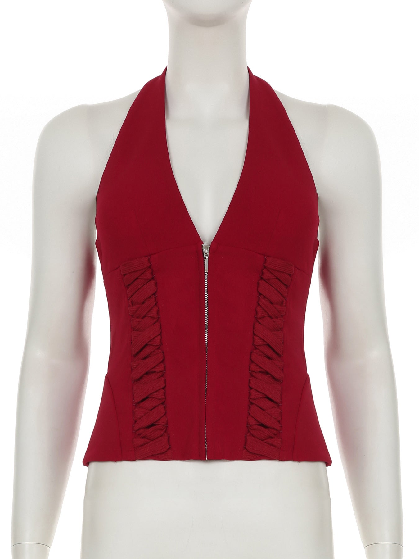 Halterneck Corset Top With Zipper And Back Lace-up Detail For Night Club 2026