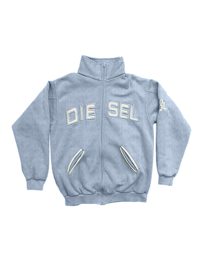 Fresh Blue Letter Embroidery Embellished Jacket