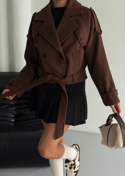 Aubryn - Cropped Wool Blend Belted Trench Jacket