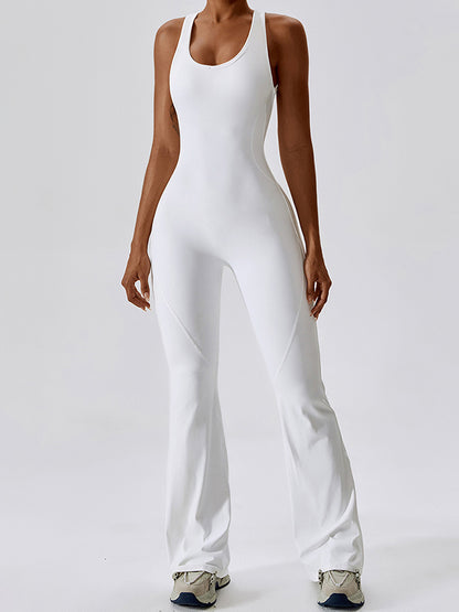 Solid Backless U Neck Jumpsuit