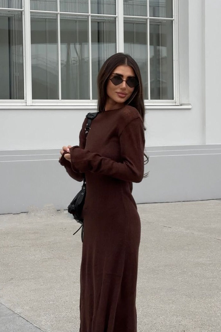 Hollow Out Pink Bodycon Knit Maxi Dress