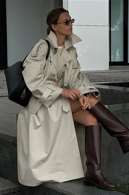Retro Extra-Long Belted Waist-Tie Loose Overcoat