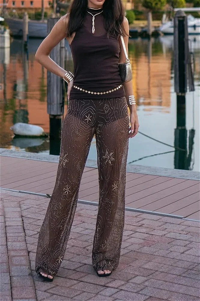 Transparent Sequin Wide Leg Pant