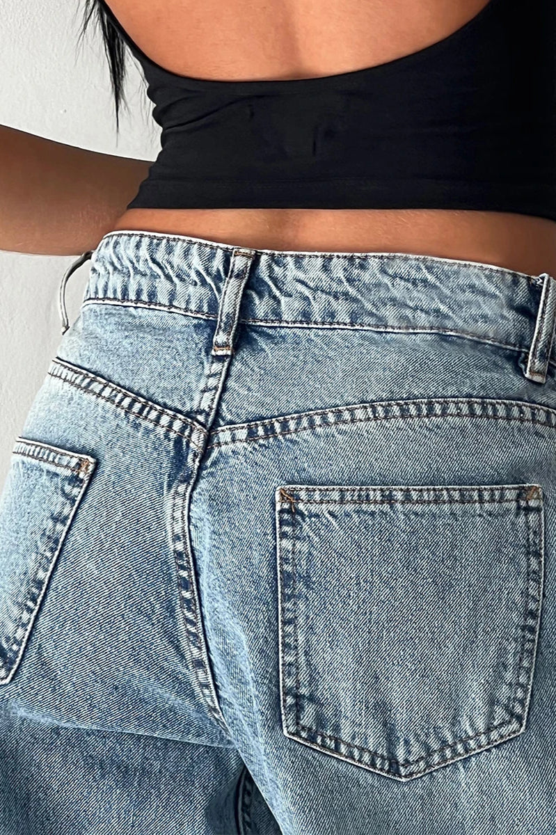 Solid Color Wide Leg Denim Jeans