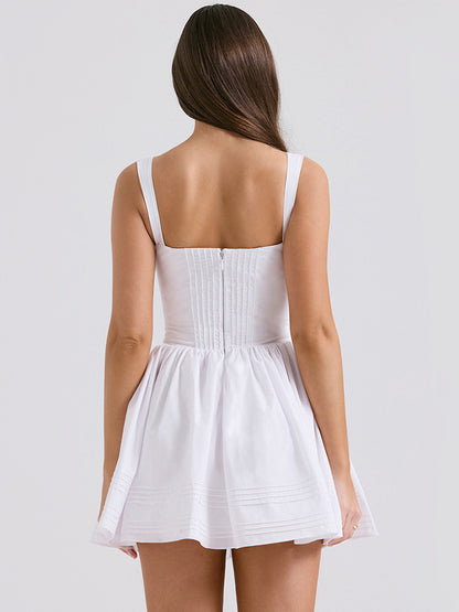Floral Dress Mini Dresses Lace Up Straps Neck Sleeveless Cottagecore Short Dress