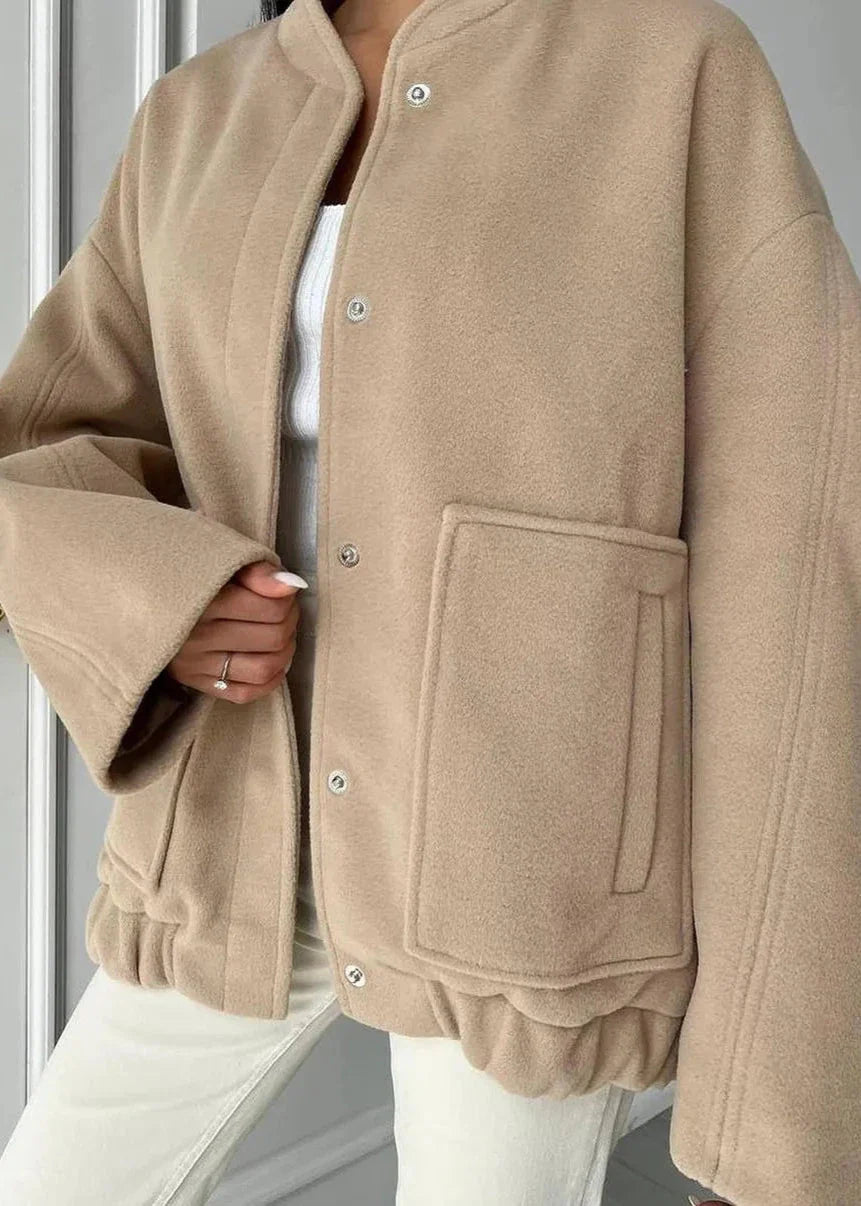 Chic Oversized Stand Collar Women's Coat with Large Pockets