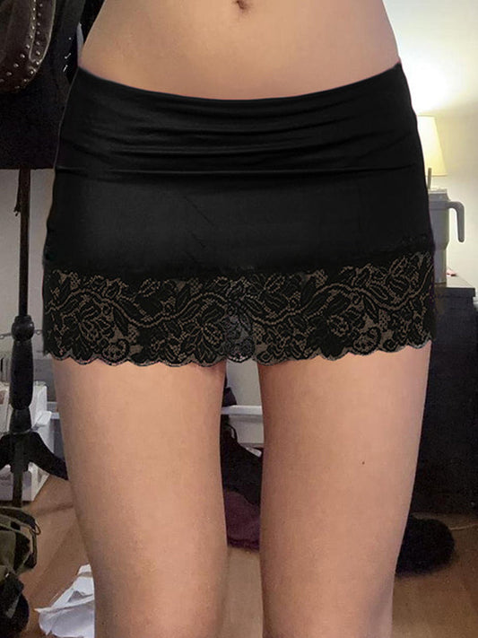 Black Y2k Lace Wrap Hip Slimming Mini Skirt