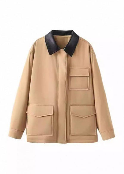 British-Inspired Contrast Collar Cotton Jacket