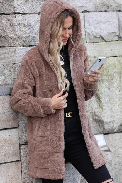 Hooded Long Fleece Cardigan Coat