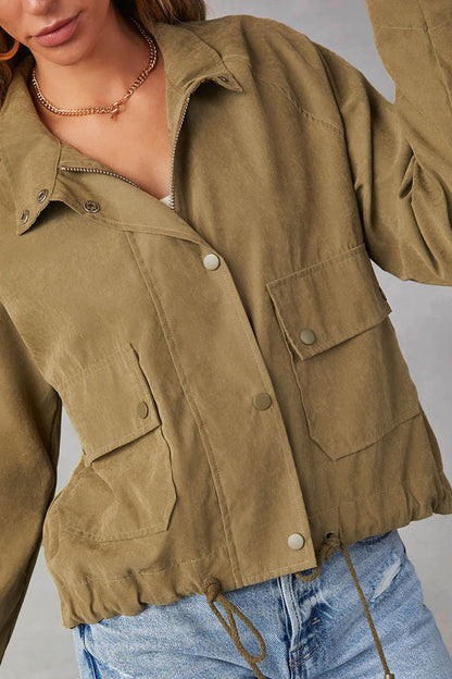 Brushed plaid lapel multi-button two-pocket midi jacket