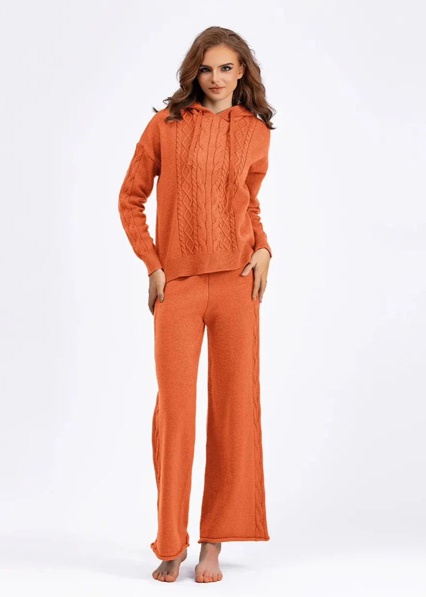 Cozy Cable Knit Hooded Sweater & Pants Set