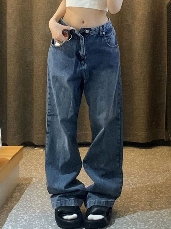 Blue Vintage Straight Boyfriend Jeans