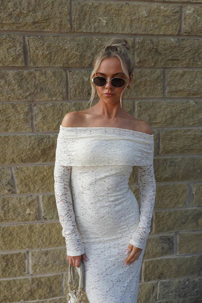 Lace Off-Shoulder Bodycon Maxi Dress