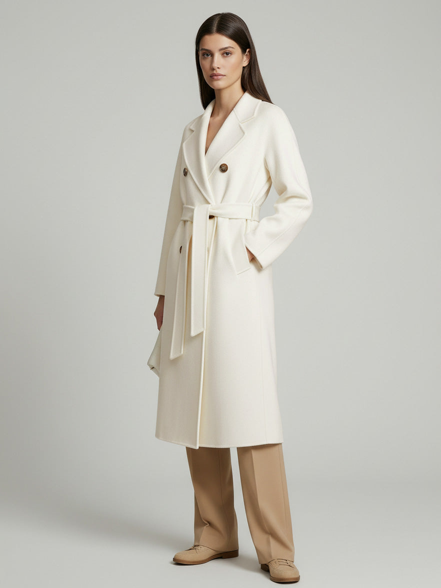 Wool Cashmere Blend Vintage A-line Coat With Classic Lapel And Belt For Women 2026