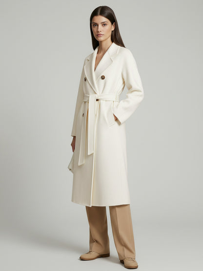 Wool Cashmere Blend Vintage A-line Coat With Classic Lapel And Belt For Women 2026