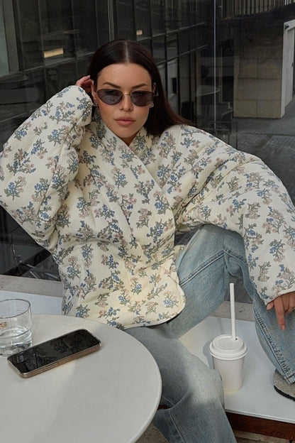 Vintage Floral Print Quilted Coat