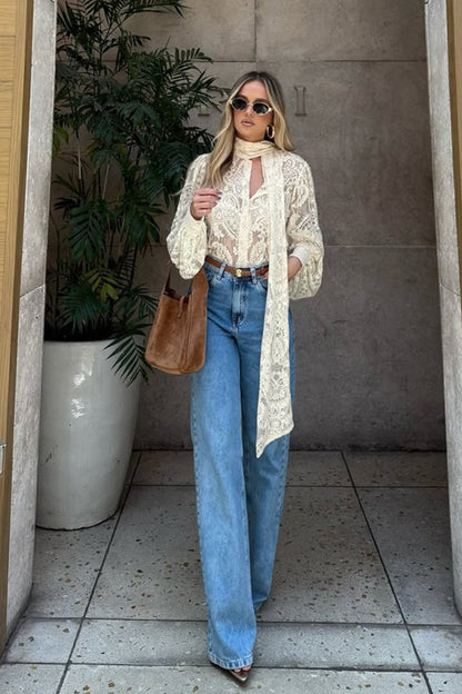 Dunja Sheer Lace Tie Blouse