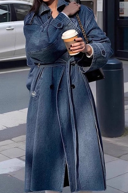 Washed Denim Lazy-Chic Long Overcoat