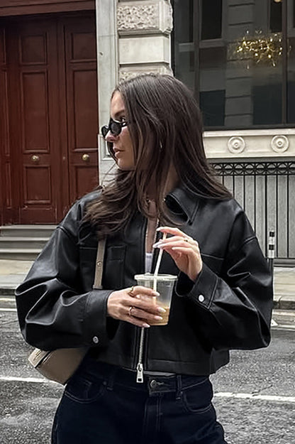 Loose Fit Matte Leather Short Jacket