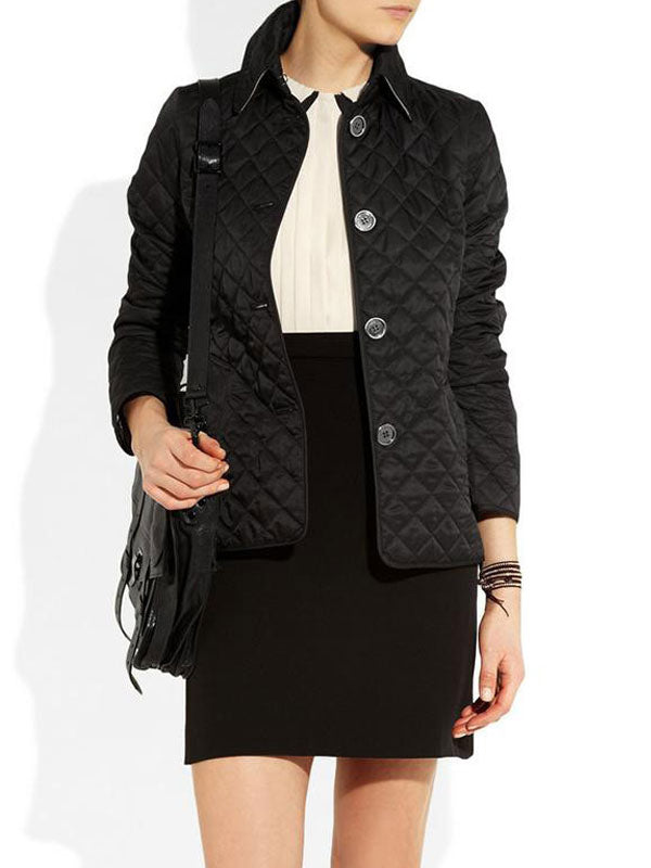 Quilted Jacket Turndown Collar Padded Coat Spring Cozy Outerwear