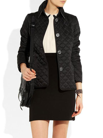 Quilted Jacket Turndown Collar Padded Coat Spring Cozy Outerwear