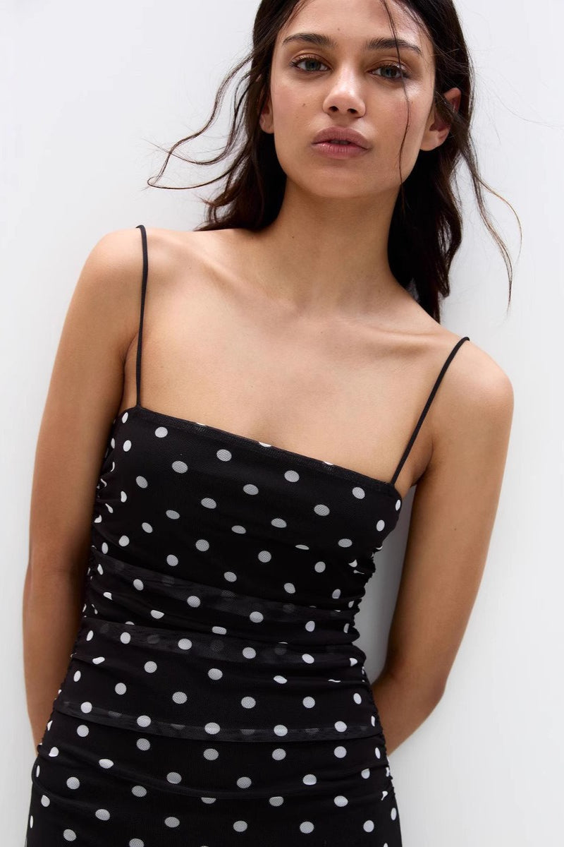 Sexy Polka Dot Cami Bodycon Maxi Dress